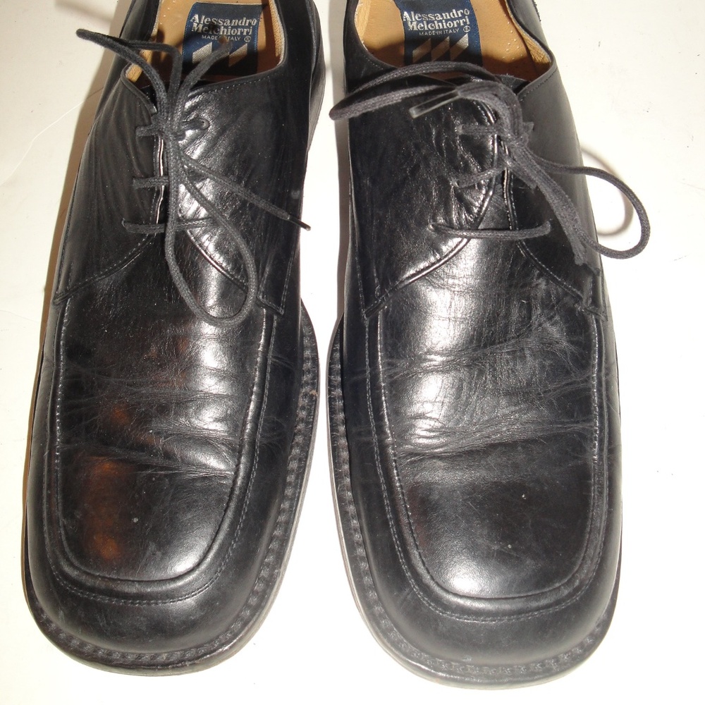 ALESSANDRO MELCHIORRI BLACK LEATHER OXFORD, MENS SHOE SIZE 9.5 M
